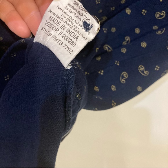 Vintage Washed Cotton Abstract Print Polo T-Shirt Navy Blue Yellow Men’s Size S - Picture 11 of 11